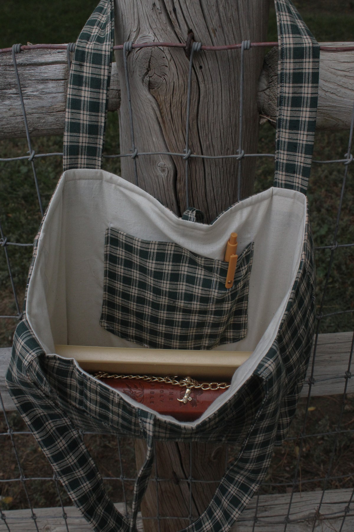 Green Plaid Quilted Bible Tote Bag