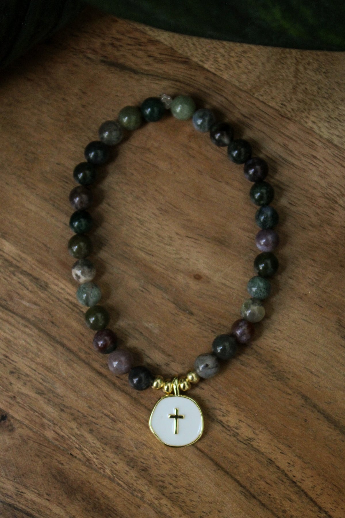 Earthy Cross Charm Bracelet
