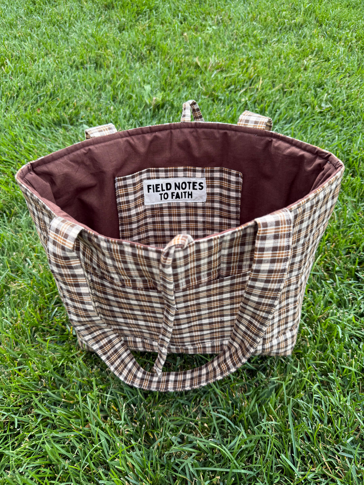 Brown Plaid Quilted Bible Tote Bag