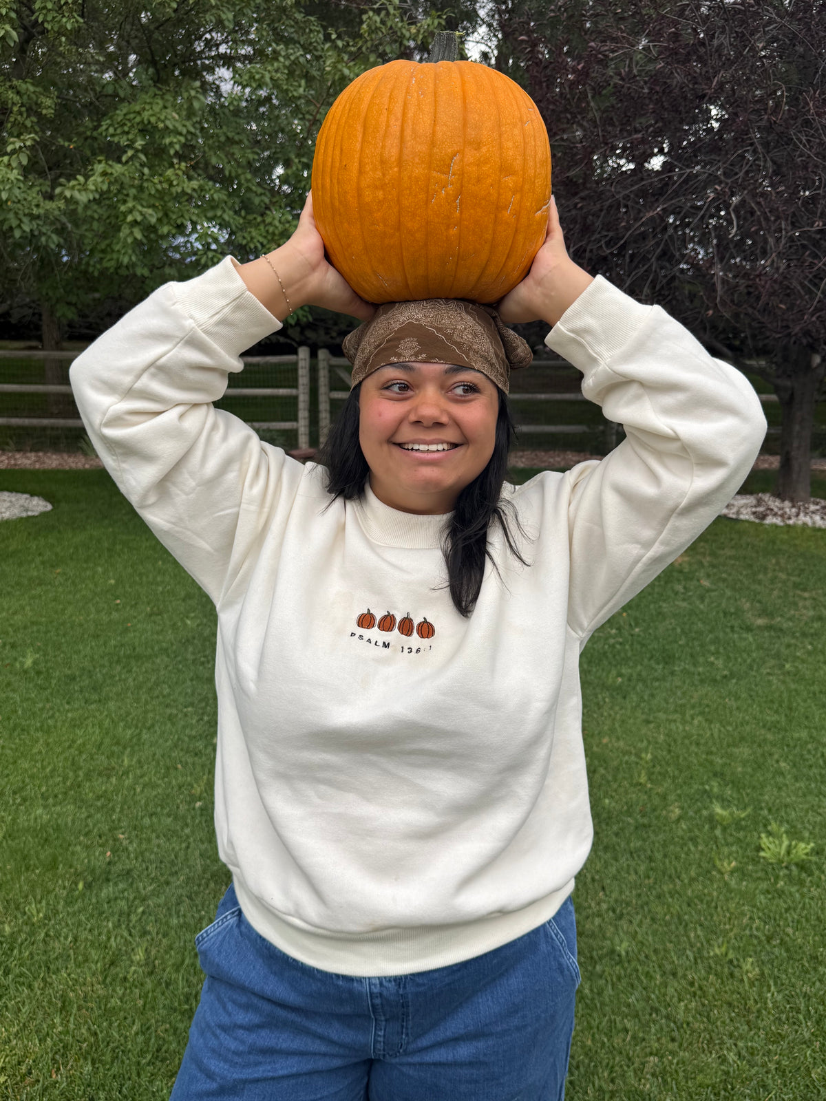 Psalm 136:1 Pumpkin Mock Neck