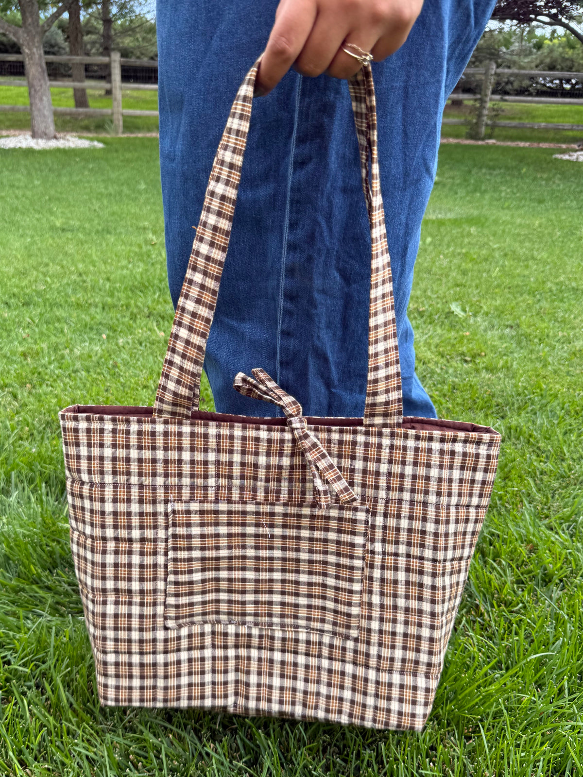 Brown Plaid Quilted Bible Tote Bag