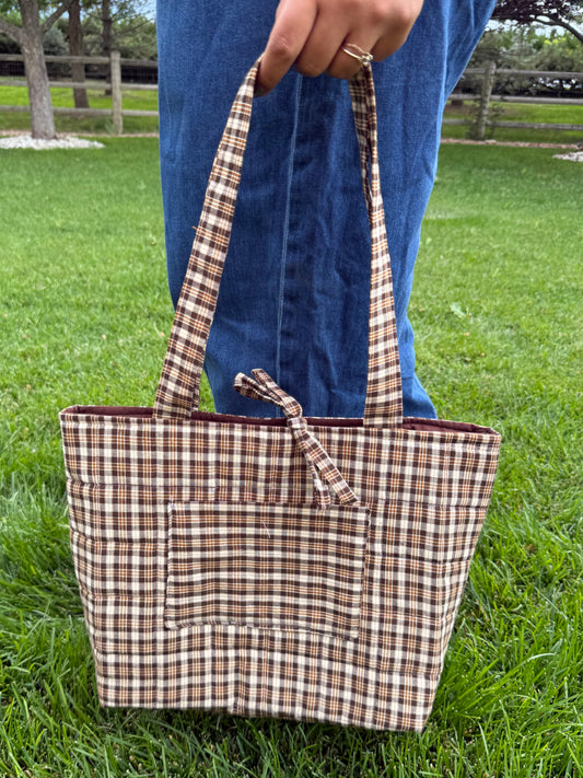 Brown Plaid Quilted Bible Tote Bag