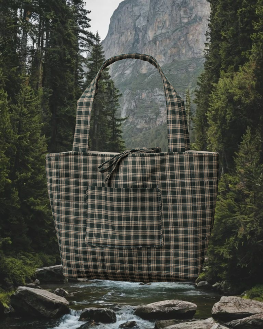 Green Plaid Quilted Bible Tote Bag