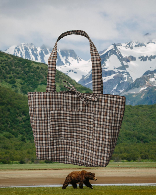 Brown Plaid Quilted Bible Tote Bag