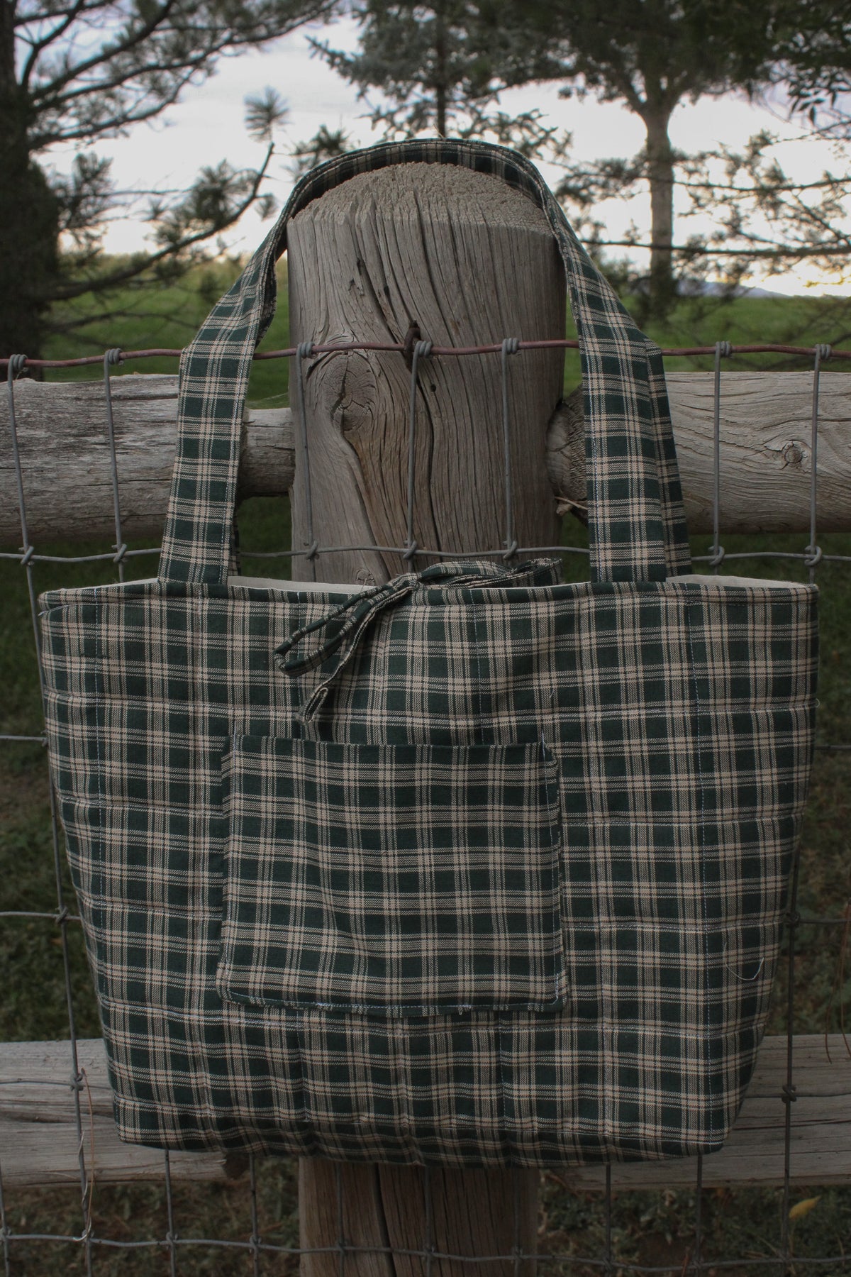 Green Plaid Quilted Bible Tote Bag