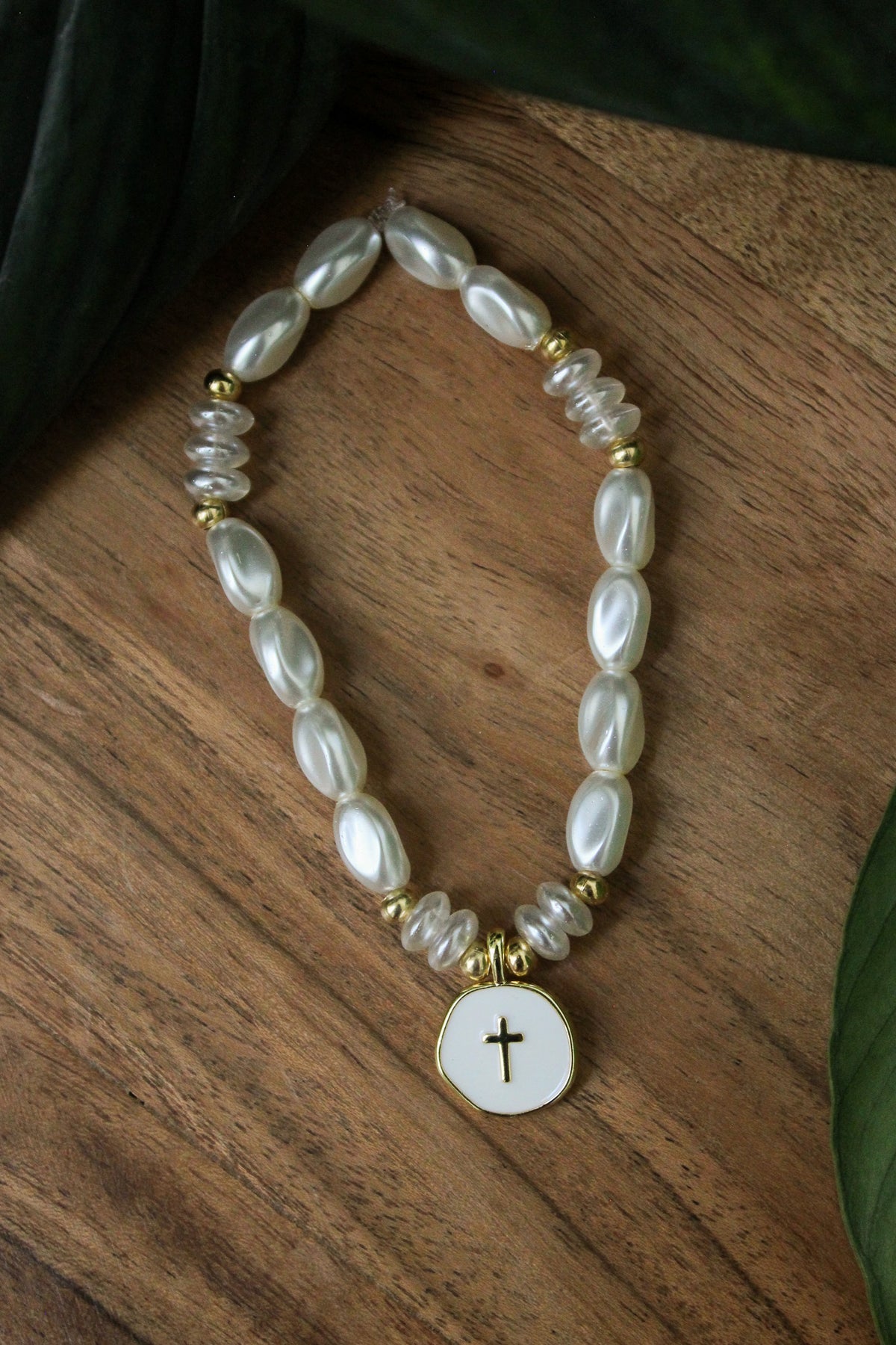 Pearl Cross Charm Bracelet