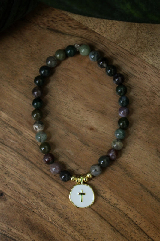 Earthy Cross Charm Bracelet